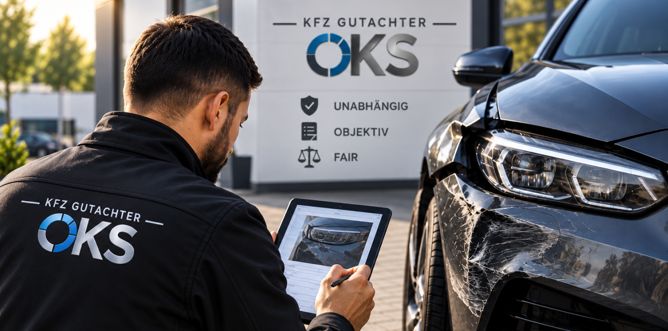 Kfz Gutachter OKS in Backnang bei der unabhängigen Begutachtung eines Unfallschadens am Fahrzeug